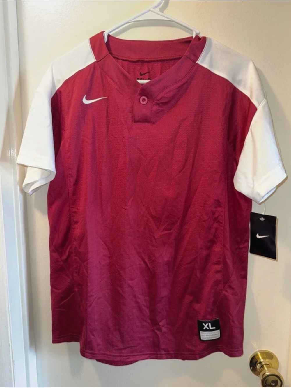 Nike Boys Maroon and White Short-Sleeve Performance Shirt